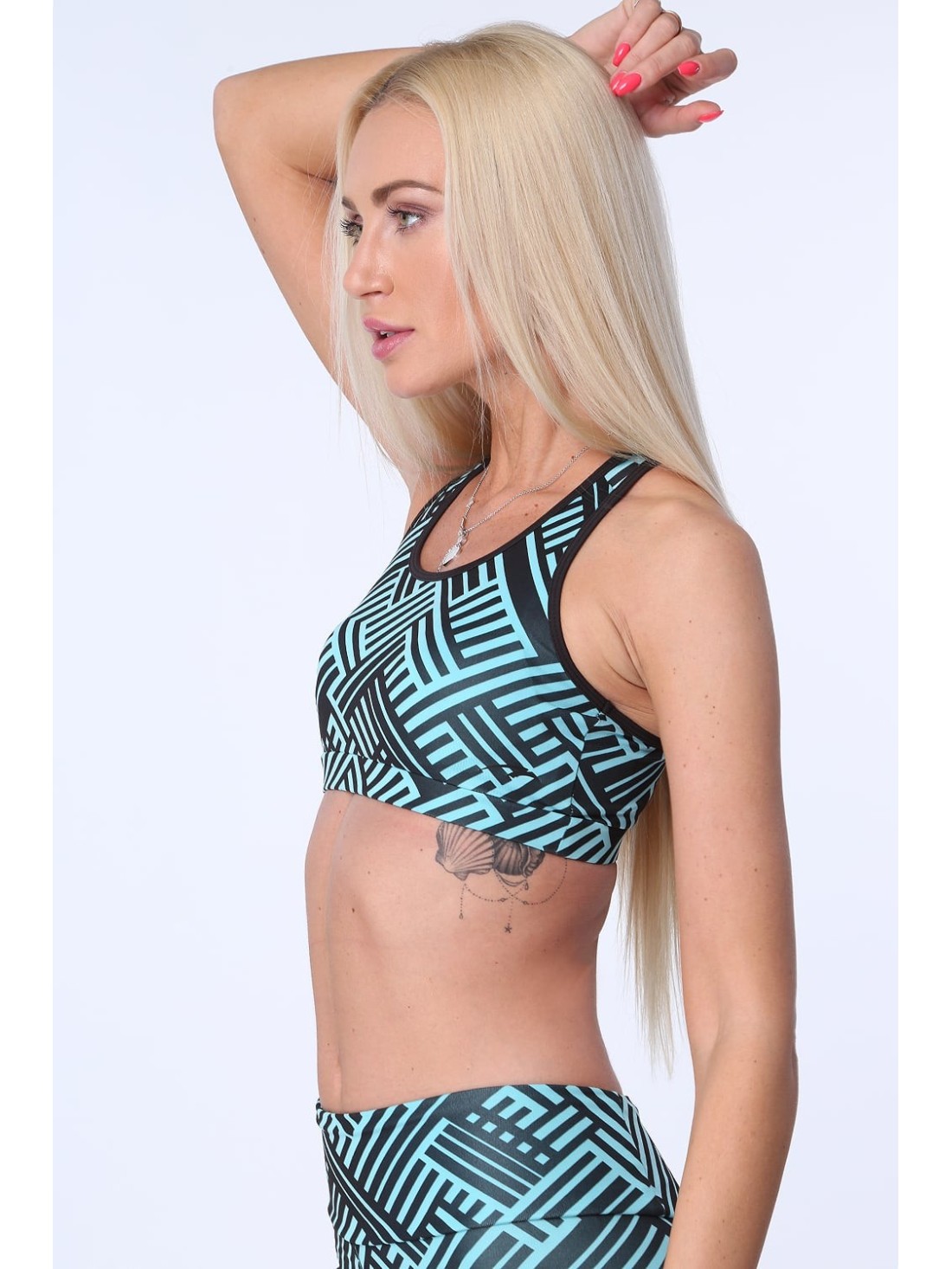 Sports top with geometric shapes, turquoise MR15501 - Online store - Boutique